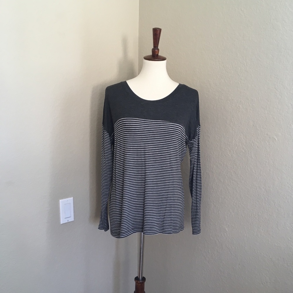 Dark grey and white striped long sleeve shirt